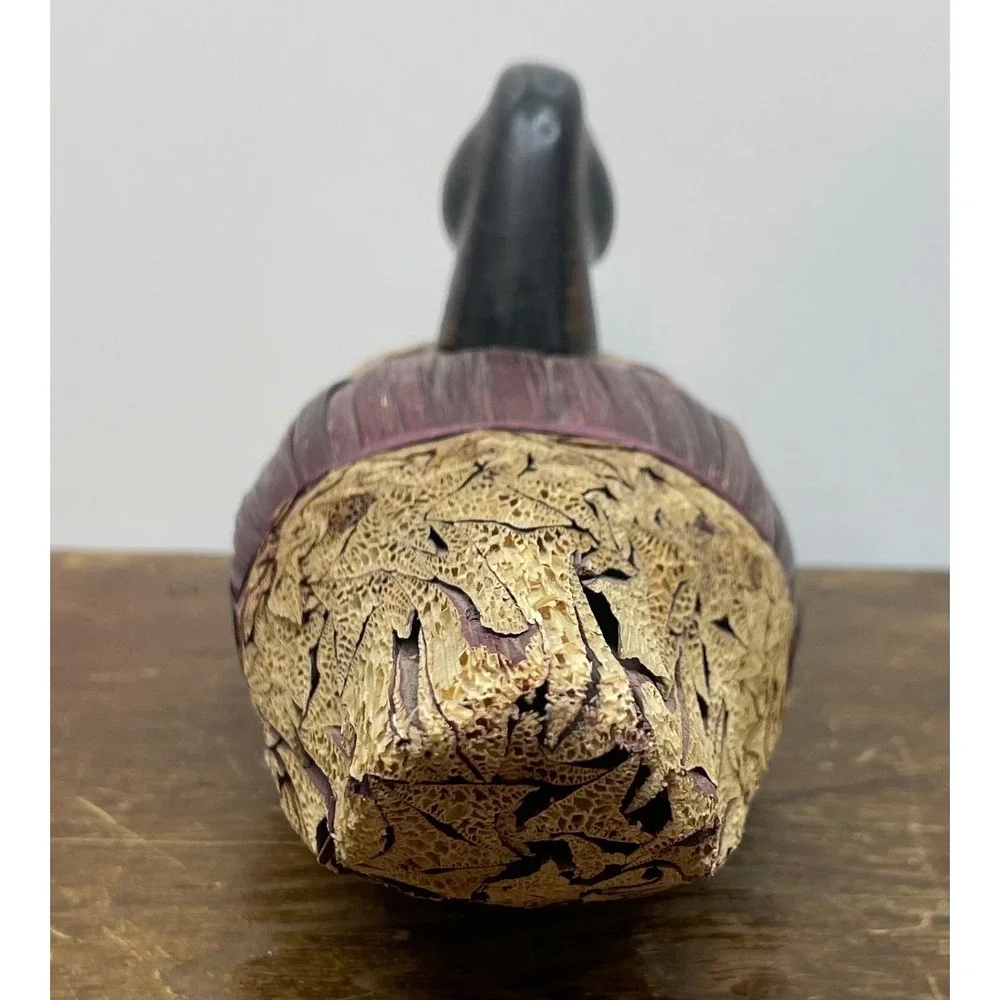 Hand Carved Wood Duck Figurine Rustic Corn Husk Farmhouse‎ Decor Folk Art 11
